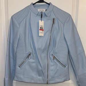Calvin Klein Women's Sky Blue Leather Jacket
